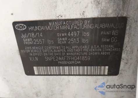 2015 Hyundai Sonata Se from USA, damaged, VIN 5NPE24AF7FH041859